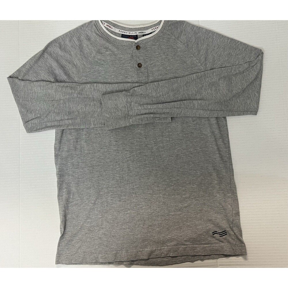 Perry Ellis America Polo Shirt Mens Small Gray Long Sleeve Pullover Casual